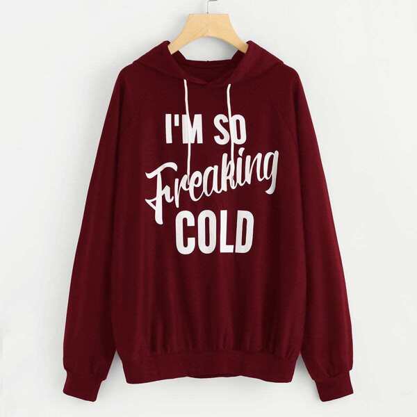 

Slogan Graphic Raglan Sleeve Hoodie, Burgundy