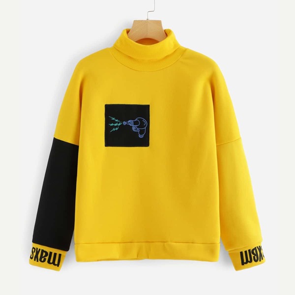 

Contrast Sleeve Embroidery Detail Sweatshirt