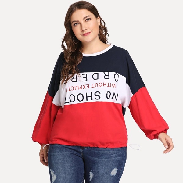 

Plus Balloon Sleeve Colorblock Top, Multicolor