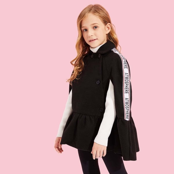 

Girls Letter Side Sleeve Ruffle Hem Jacket