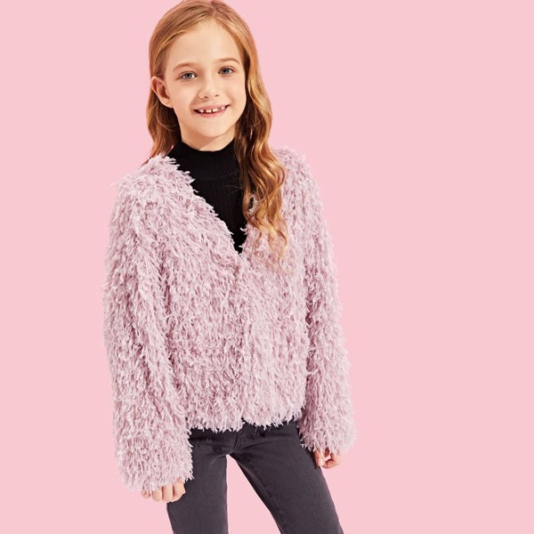 

Girls Faux Fur Jacket, Purple pastel