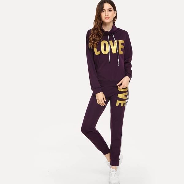

Letter Print Sweatshirt With Pants Set