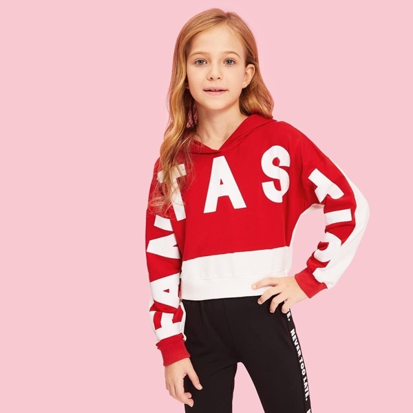 Girls Letter Print Hoodie Sweatshirt, Multicolor