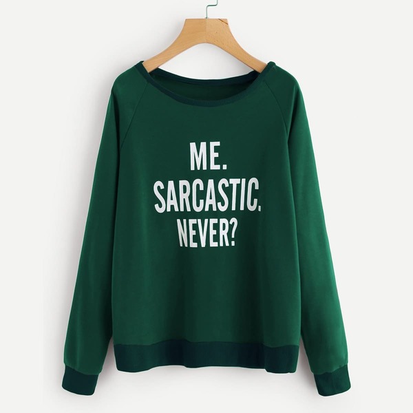 

Raglan Sleeve Letter Print Sweatshirt, Green