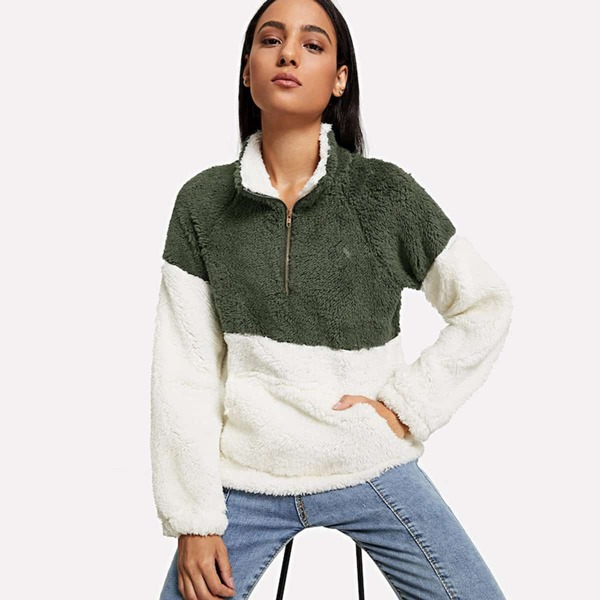 

Drop Shoulder Quarter Zip Teddy Sweatshirt, Multicolor