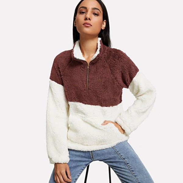 

Drop Shoulder Quarter Zip Teddy Sweatshirt, Multicolor