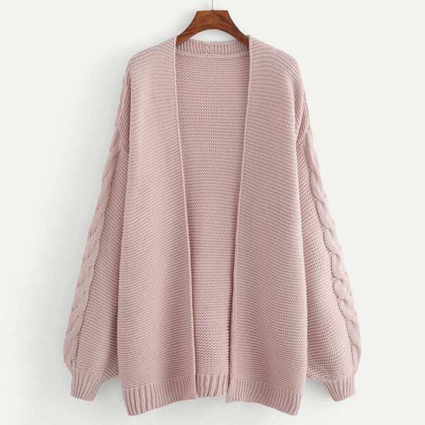 

Plus Open Front Solid Cardigan, Pink
