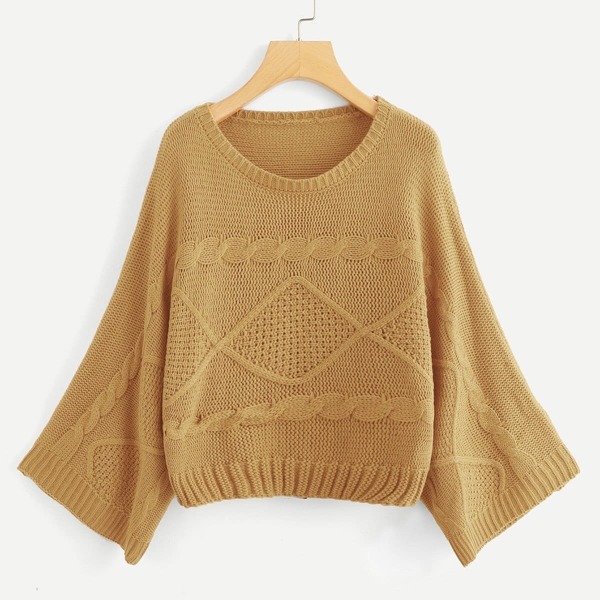 

Plus Cable Knit Solid Sweater, Yellow