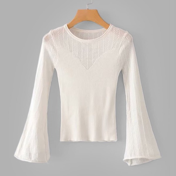 

Pointelle Detail Flounce Sleeve Sweater