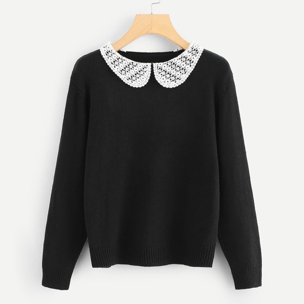 

Plus Contrast Lace Collar Sweater