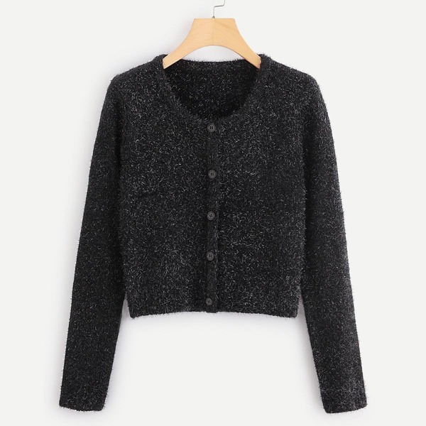 

Plus Button Front Fuzzy Jumper
