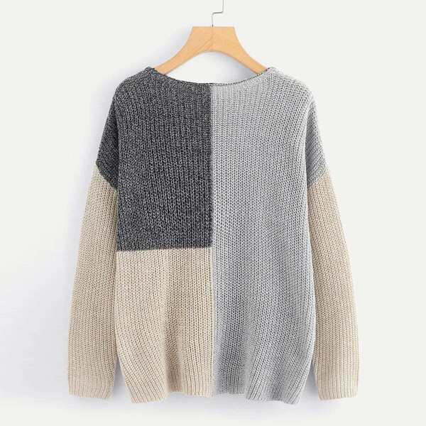 

Plus Drop Shoulder Color Block Sweater