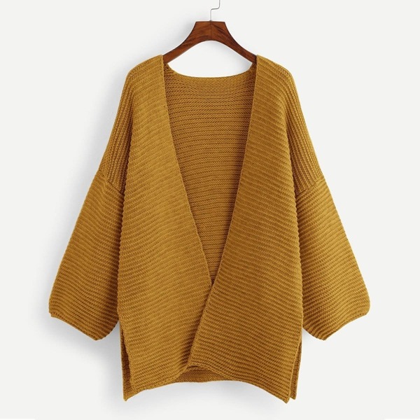 

Plus Slit Side Open Front Cardigan, Yellow