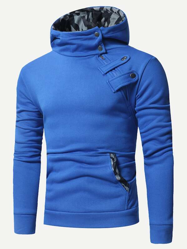 

Men Buckle & Zipper Detail Hoodie, Blue