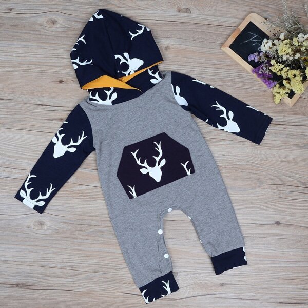

Toddler Boys Deer Print Hooded Jumpsuit