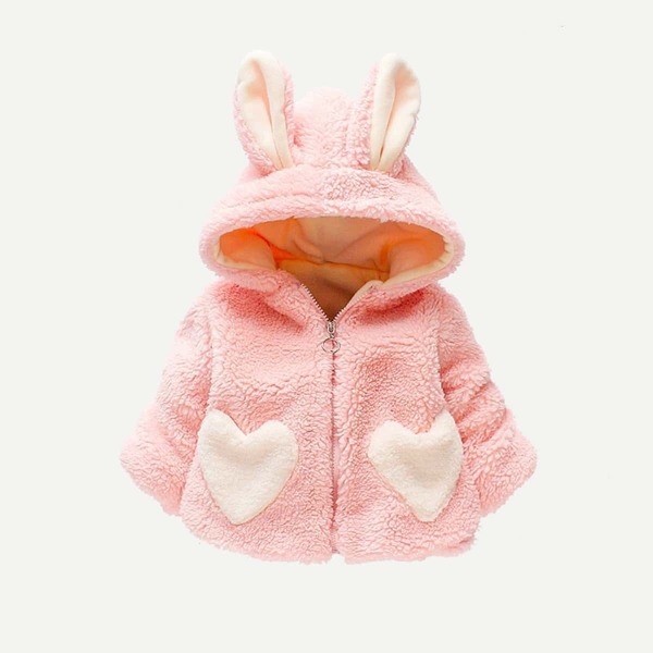 

Toddler Girls Heart Pocket Rabbit Hooded Teddy Coat