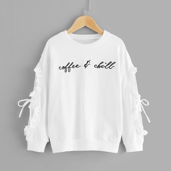 

Girls Contrast Lace Embroidered Sweatshirt, White