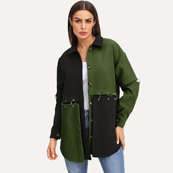 

Color Block Ring Decoration Jacket, Multicolor