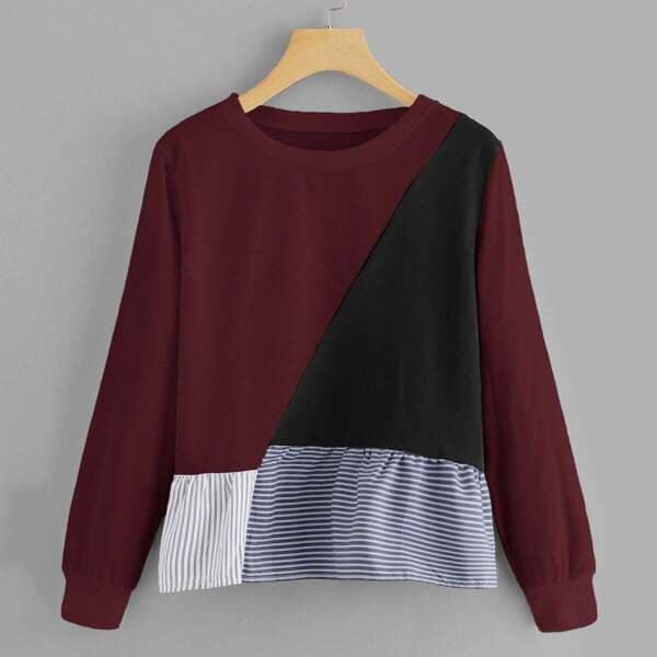 

Cut And Sew Panel Sweatshirt, Burgundy