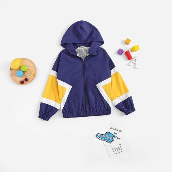 

Girls Zip Up Hoodie Color Block Coat, Multicolor