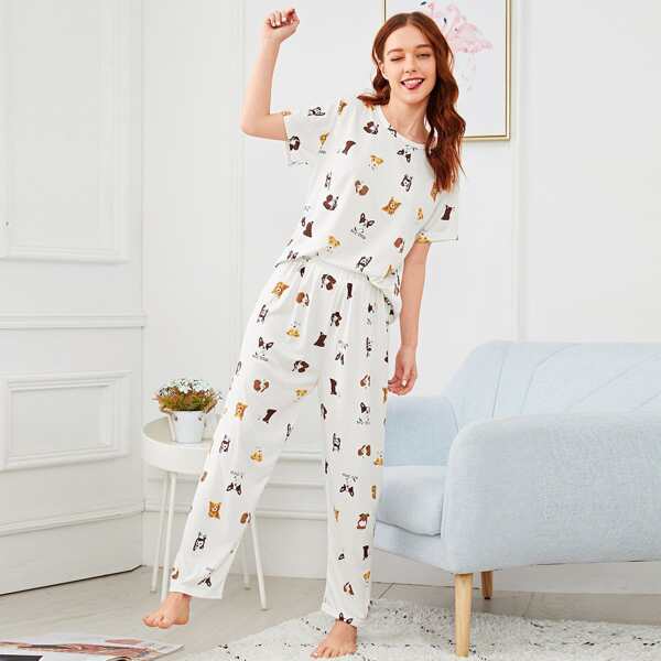 

Allover Dog Print Pajama Set