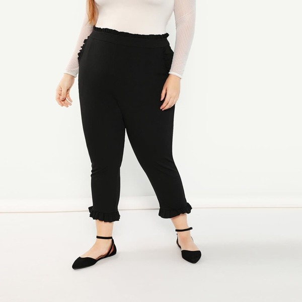

Frilled Trim Solid Skinny Pants
