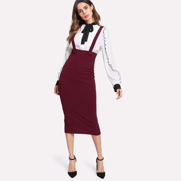 

Slit Back Pencil Skirt With Strap