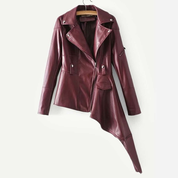 

Faux Leather Asymmetric Hem Biker Jacket