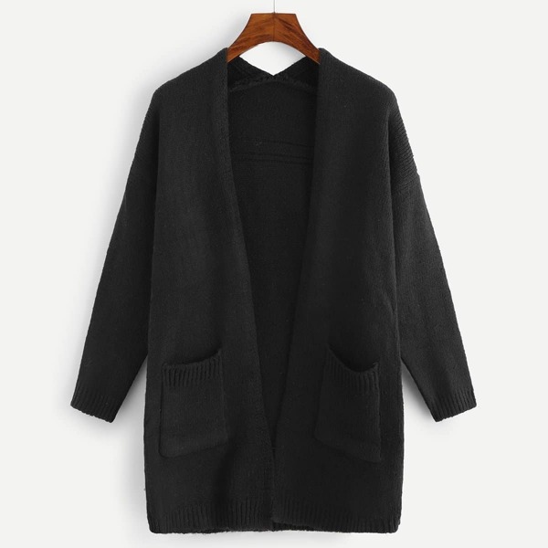 

Pocket Front Solid Cardigan, Black