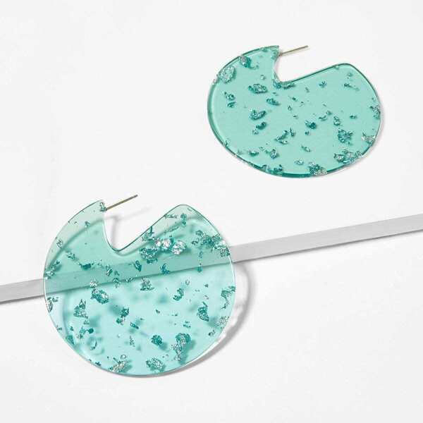 

Glitter Detail Cut Round Hoop Earrings 1pair, Blue
