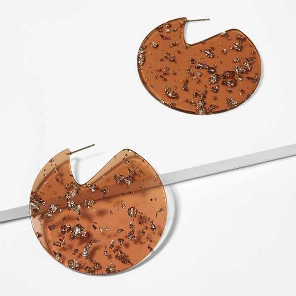 

Glitter Detail Cut Round Hoop Earrings 1pair, Coffee