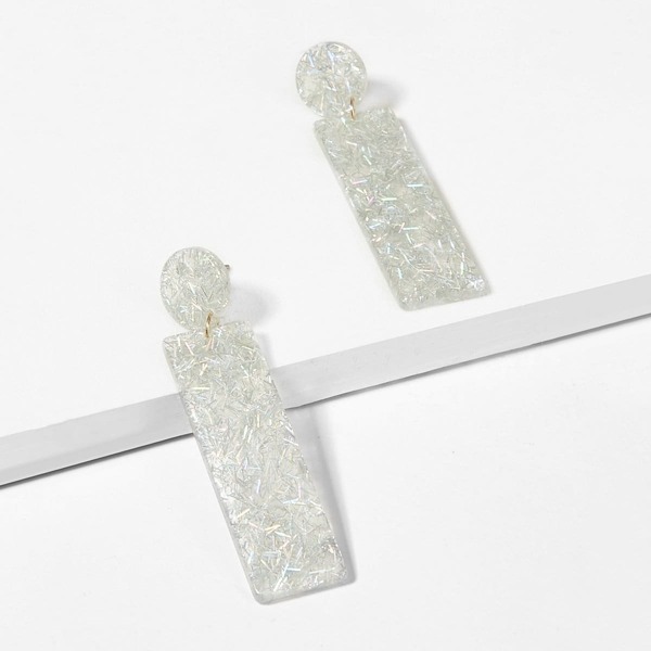 

Glitter Bar Drop Earrings 1pair, White