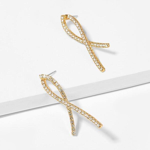 

Rhinestone Cross Bar Stud Earrings 1pair, Gold
