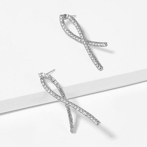 

Rhinestone Cross Bar Stud Earrings 1pair, Silver