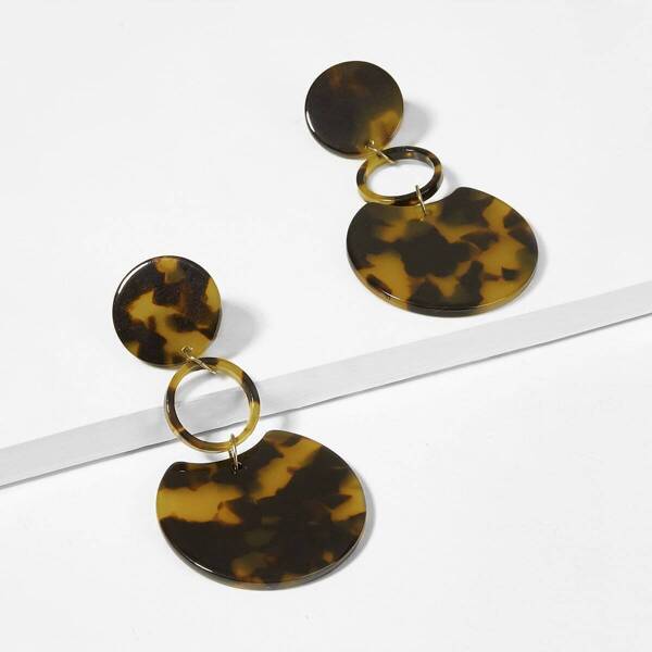 

Leopard Circle & Round Drop Earrings 1pair, Brown