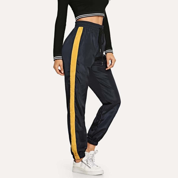 

Drawstring Waist Contrast Tape Pants