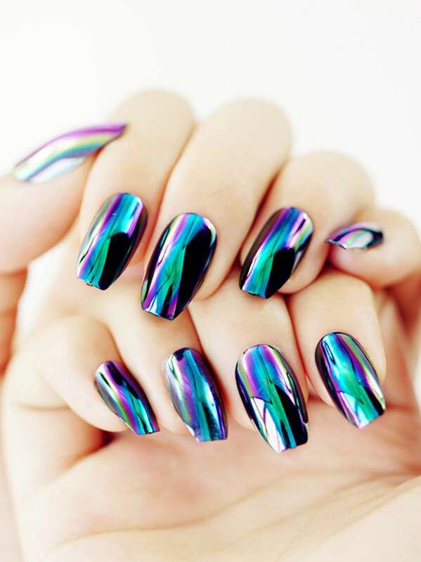 

Metallic Ballerina Fake Nails 24pcs, Multicolor