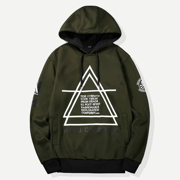 

Men Letter And Geo Print Hooded Sweatshirt