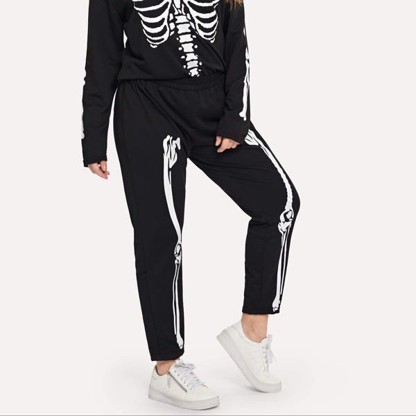 

Plus Halloween Skull Print Pants