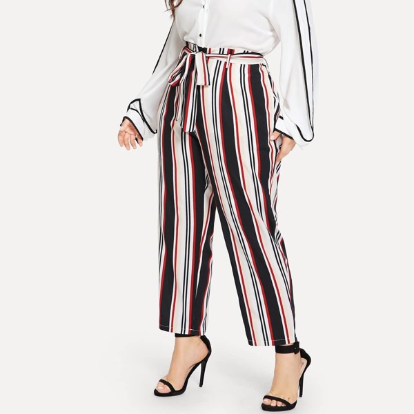 

Plus Self Tie Striped Pants