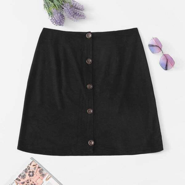 

Plus Button Through Solid Skirt, Black