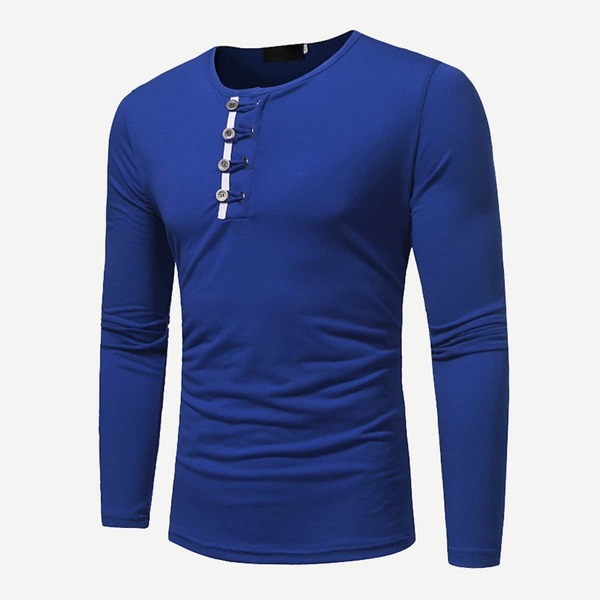 

Men Button Decoration Tee, Blue
