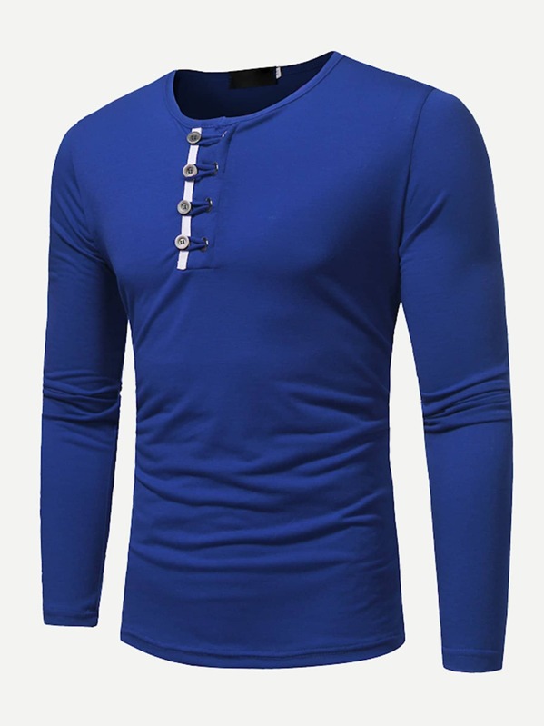 

Men Button Decoration Tee, Blue