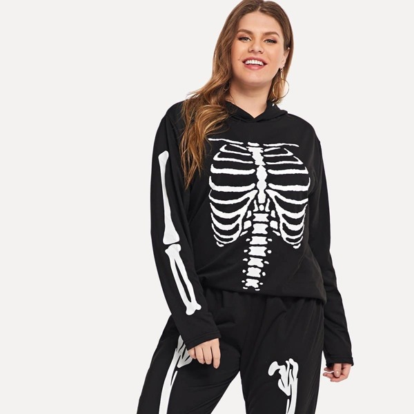 

Plus Halloween Skull Print Hoodie