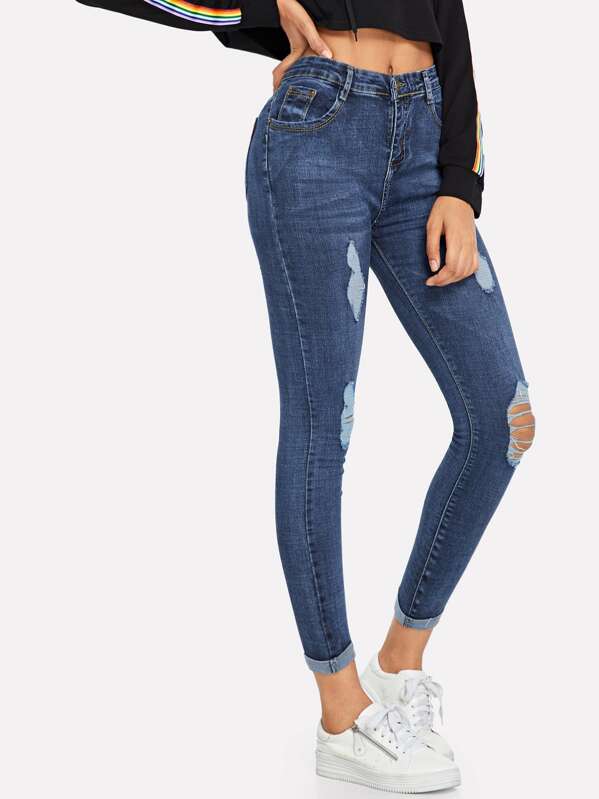 

Ripped Skinny Jeans, Navy, Ana