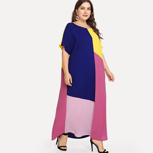 

Plus Color Block Maxi Dress, Multicolor