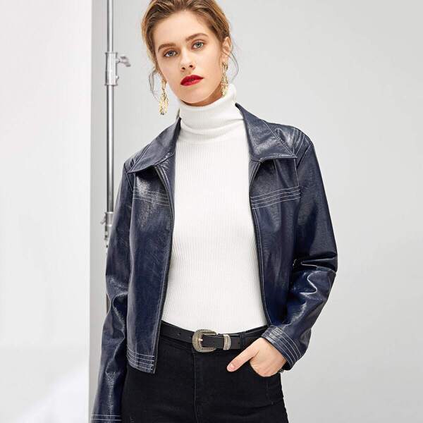 

Zip Up Crop PU Jacket
