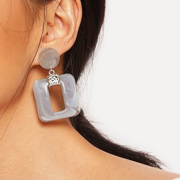 

Open Square Design Drop Earrings 1pair, Silver
