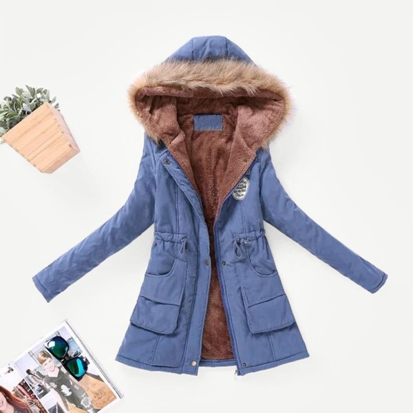 

Contrast Lined Faux Fur Hood Parka Coat
