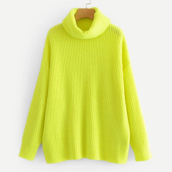 

Neon Lime Turtleneck Drop Shoulder Sweater, Green
